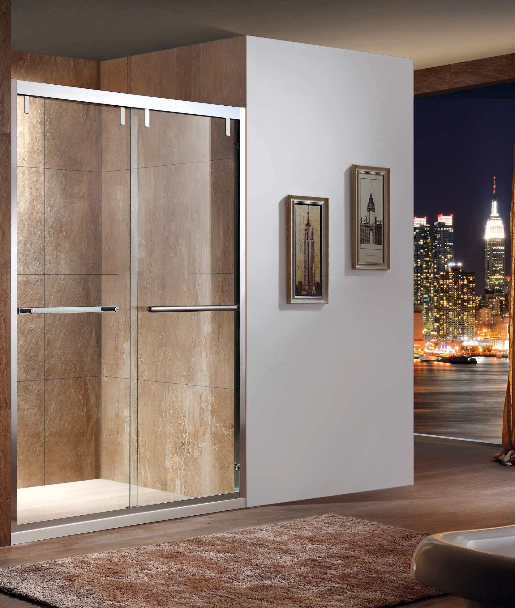 Double Sliding Brushed Nickel Shower Door